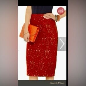 Tory Burch Debra Red Cross Embroidered Pencil Skirt
